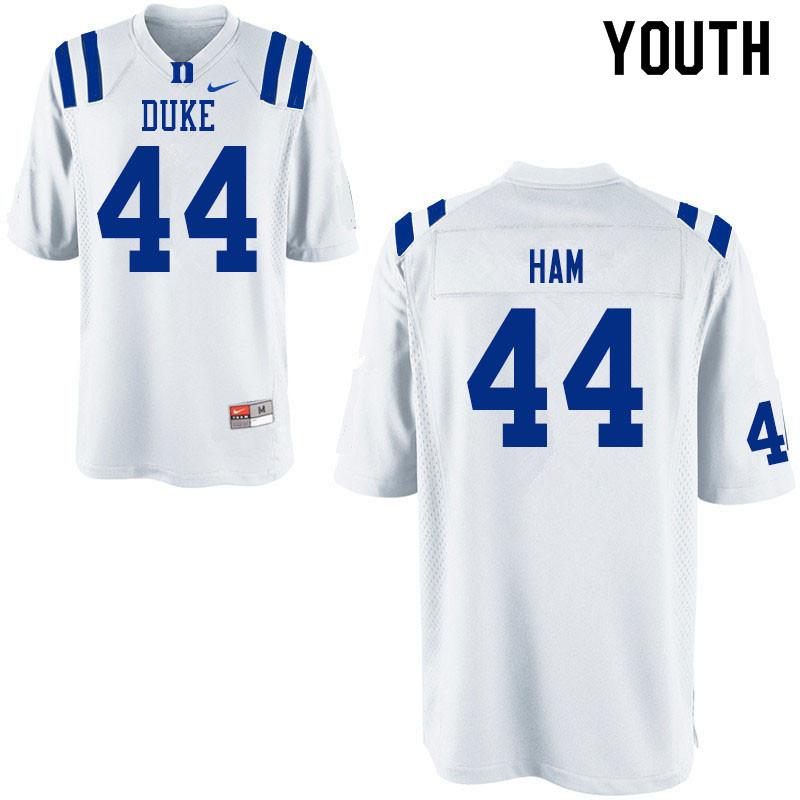 Youth #44 Charlie Ham Duke White Devils College Football Jerseys Sale-White - Click Image to Close